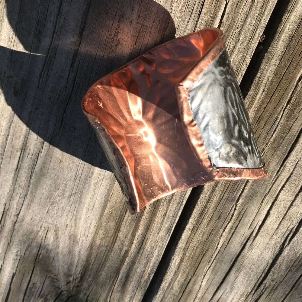 Sunflower Wide Cuff Solid Copper Silver Bracelet Boho Rustic Gladiator Spartan - Picture 11 of 14